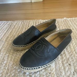 Chanel espadrilles black leather size 37 (european)